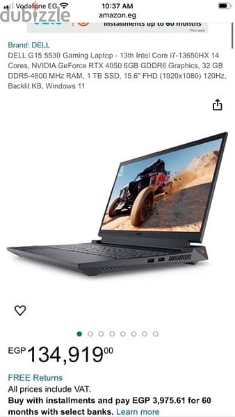 laptop Dell g15 5530 RTX 4060 8GB 13