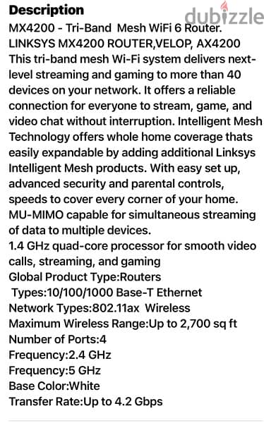 Mesh Wi-Fi 6 Router- Linksys MX4200 4