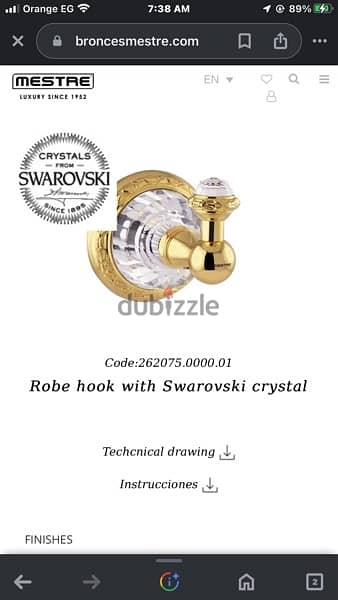 Robe hook with swarovski crystal gold blated 24k 2