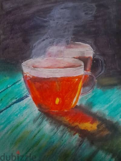 لوحة . . . كوب شاي ساخن oil pastel على ورق كانفس لوحة . . . كوب شاي ساخن oil pastel على ورق كانفس