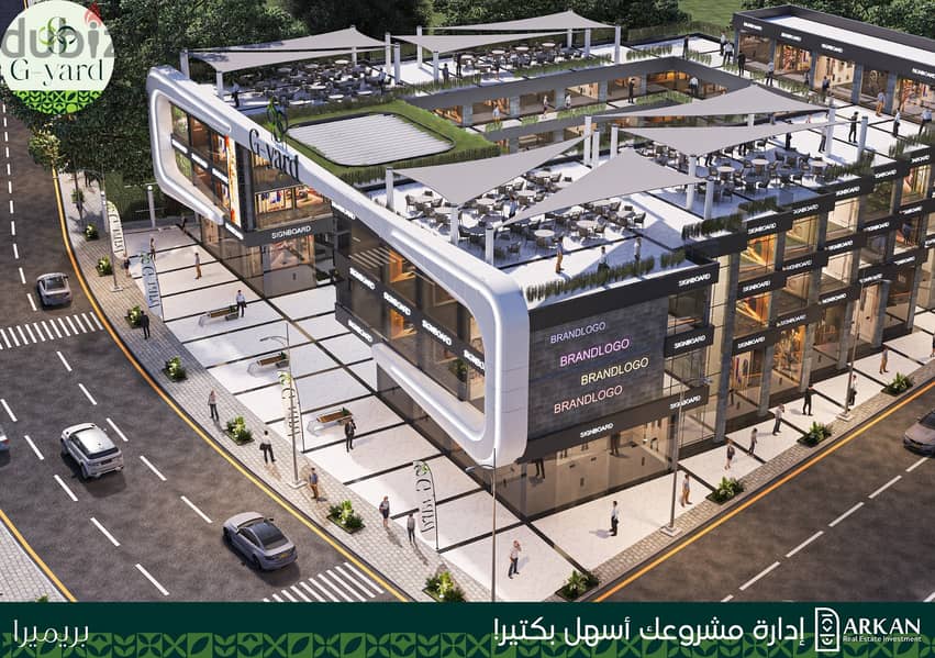 Shop for sale, ground floor, 38 meters, facing the plaza, directly in front of the oil tank, October Gardens 4