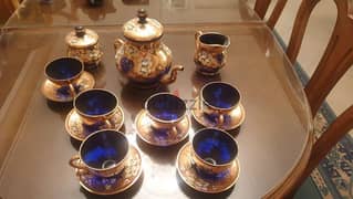 Luxury blue tea set decorated with gold and enamel