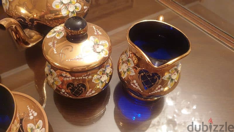 Luxury blue tea set decorated with gold and enamel 3