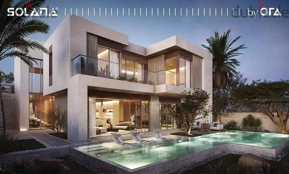 For sale, a separate 3-storey villa in Solana Compound, Sheikh Zayed, with a panoramic view on the Alexandria Desert Road 1