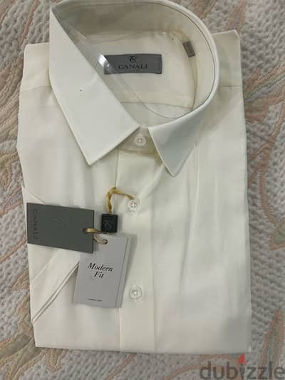 CANALI plain cotton short sleeve shirt L