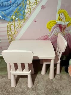 IKEA kids table and 2 chairs light pink