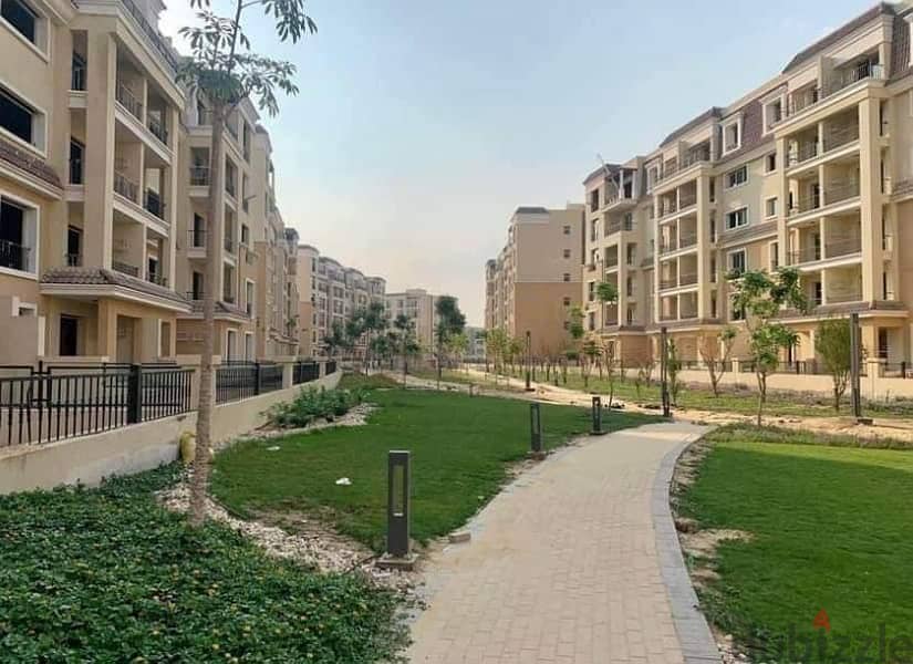 Apartment with a fantastic ground view and garden for sale, 130 m, in Sarai Prime Location on Suez Road, with a 10% down payment and installments over 2