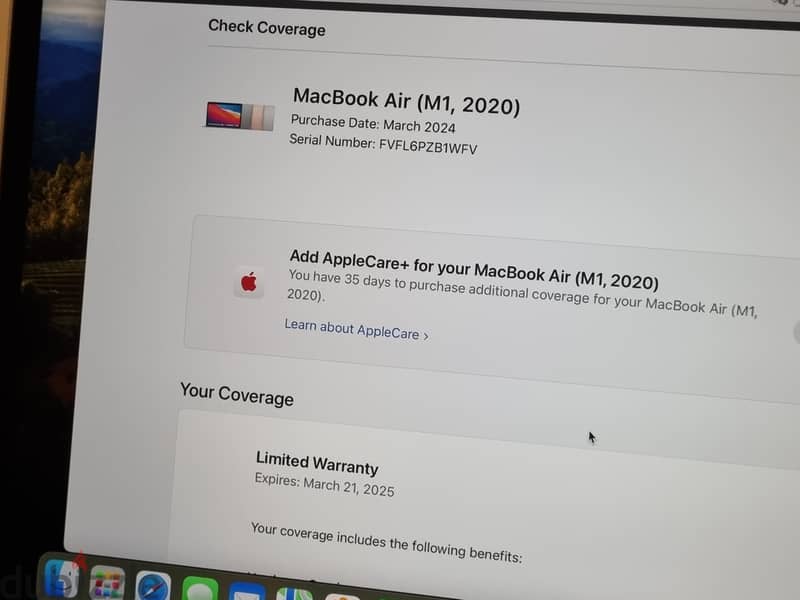 Macbook Air M1 جديد ضمان سنه 7