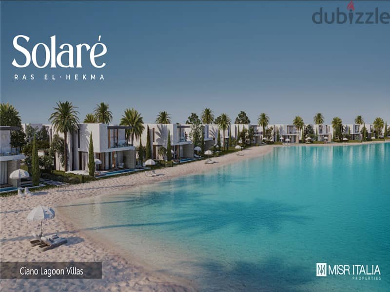 With a 5% down payment, a chalet with a private garden area of ​​140 meters, first row on the Lagoon, with full finishing, in Ras El Hekma -Solare 15