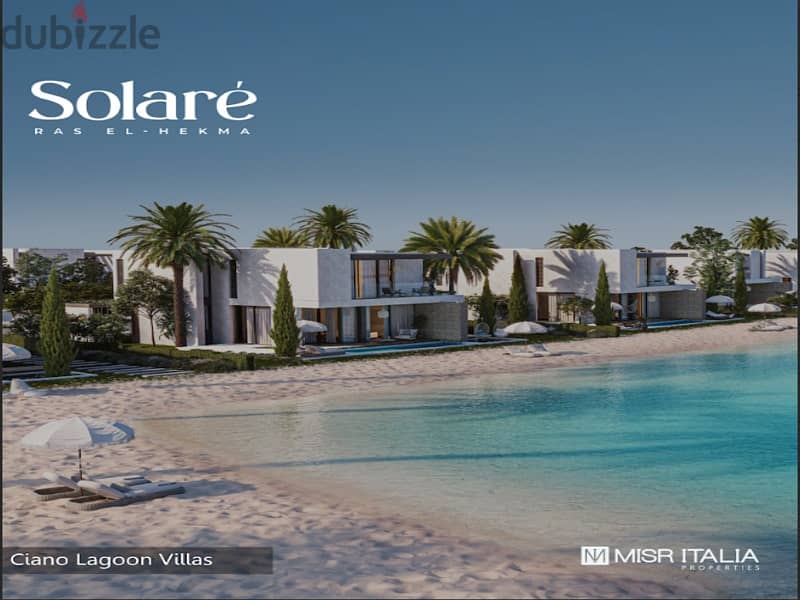 With a 5% down payment, I own an independent villa in Ras Al-Hikma, first row, on the Lagoon, with full finishing - Solare 1