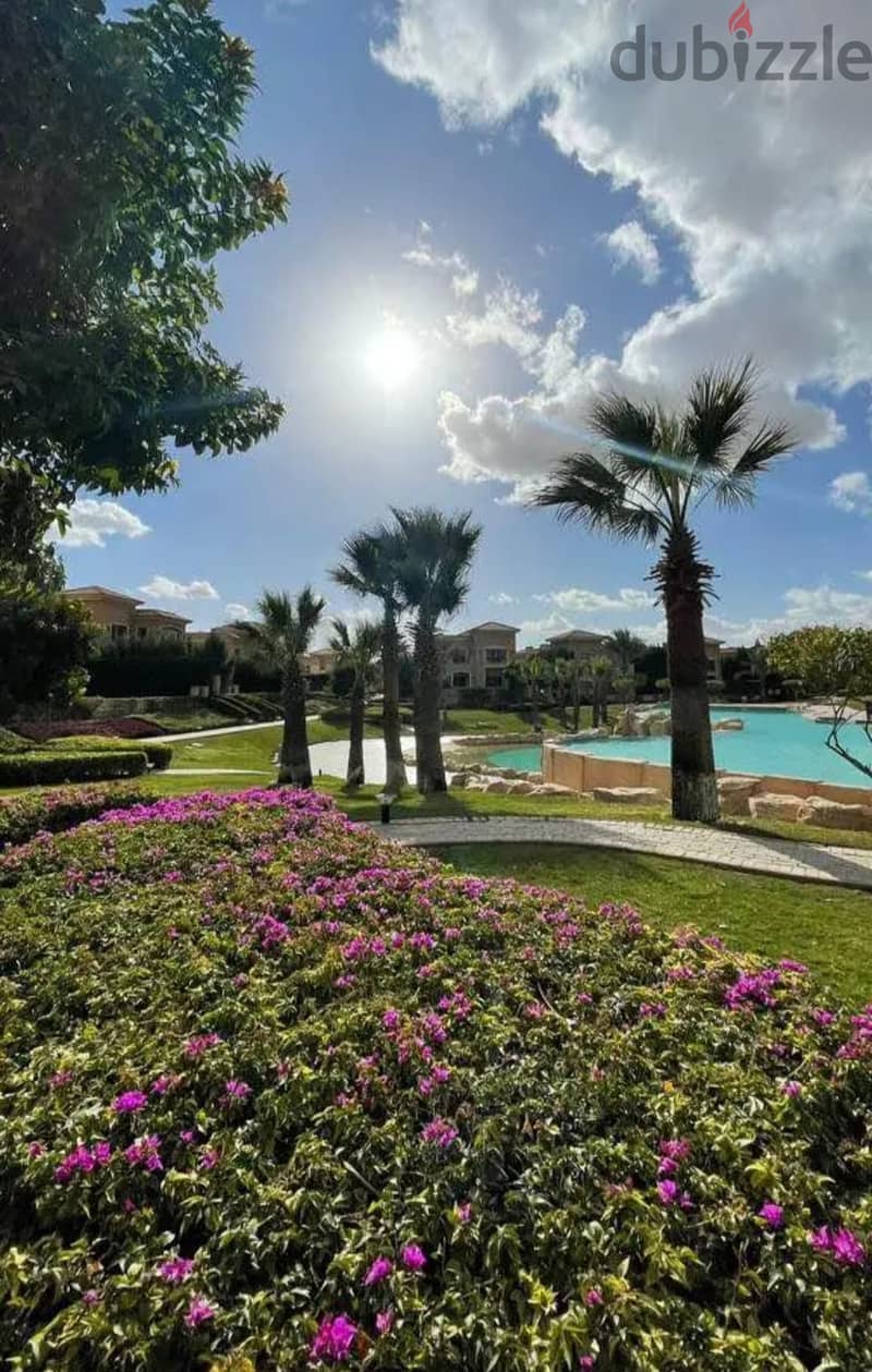 A distinctive villa for sale in installments with the largest landscape and gardens in the Fifth Settlement Telal Compound 5