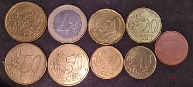 عملات يورو قديمة للبيع من فئات ١ يورو و ( ٥٠ و ٢٠ و ١٠ و ٥ ) يورو سينت 0