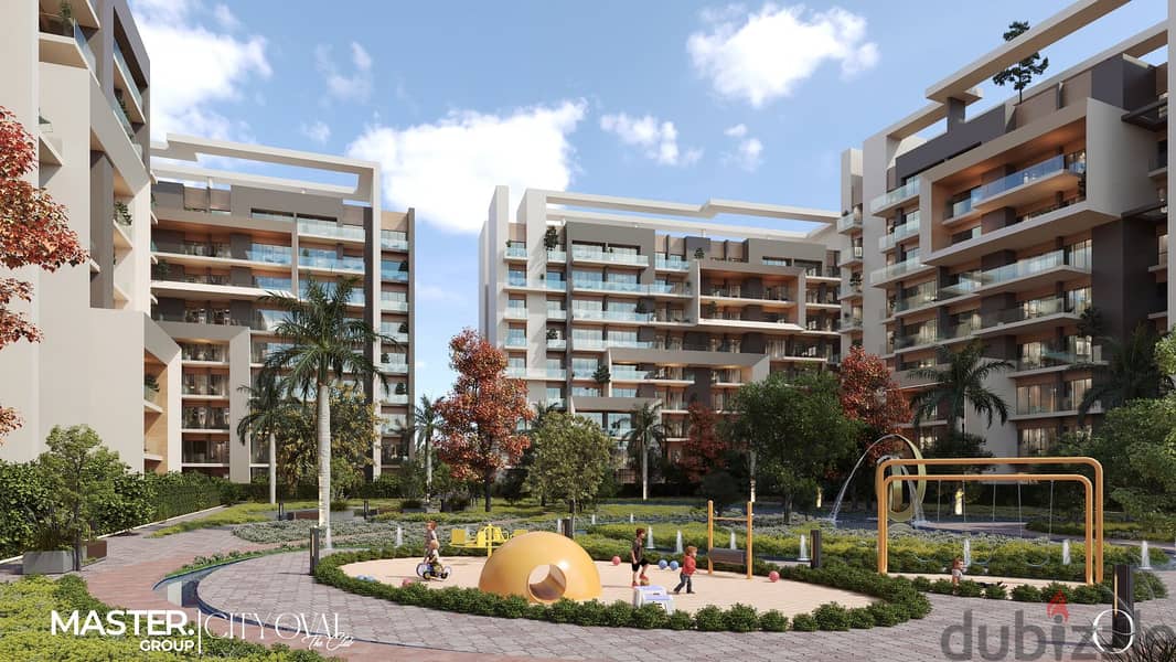 Book your 209m² apartment for immediate delivery with a down payment of EGP 647,000 in the heart of R8 area in City Oval Compound on the Green River 4