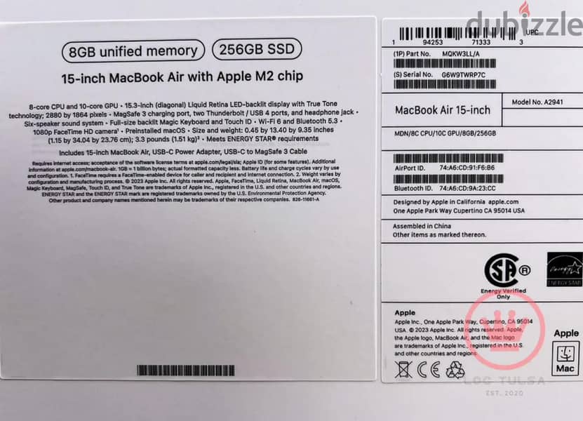MacBook Air Apple M2 8 - Core Chip 15 Inch  لاب توب ماك  بوك مستعمل 2
