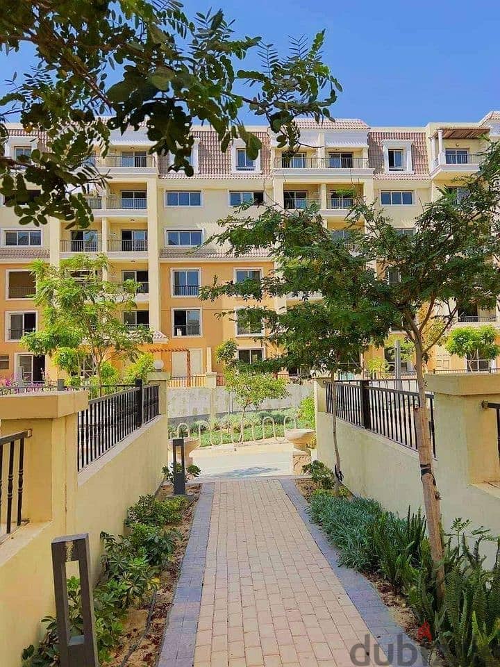 For sale in installments next to Madinaty and Al-Rehab, an apartment with a garden, an imaginative view on the landscape, in Sarai, Mostaqbal City 2