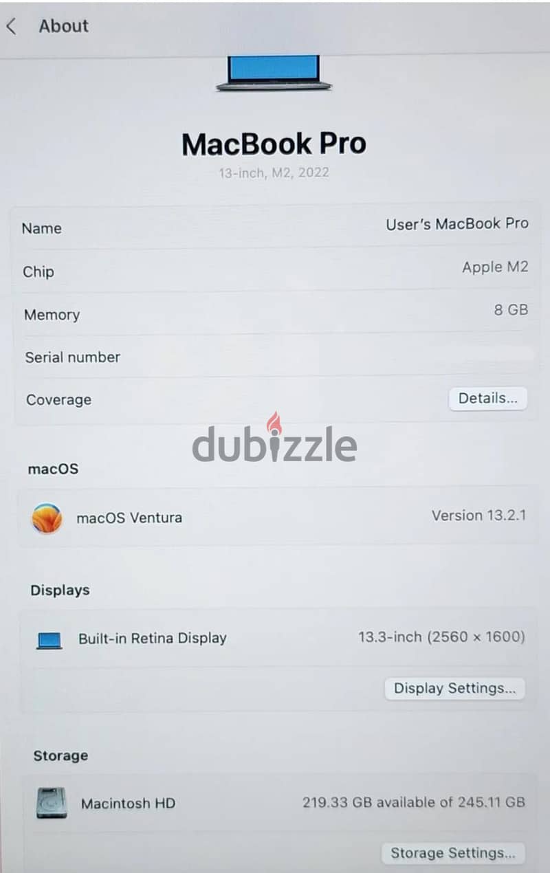 Macbook pro 2022 m2 13.3 inch  لاب توب ماك بوك برو مستعمل حالة ممتازة 6