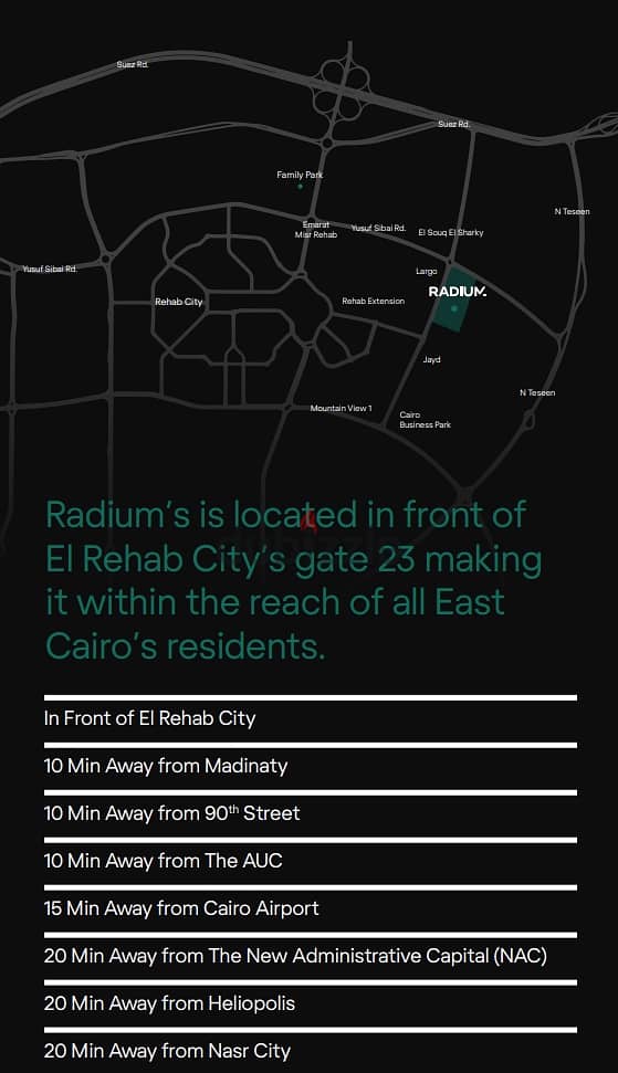 Retail store Ground floor very prime location in Radium mall New Cairo ,2th settlement in front of El rehab city 210m2 10%DP installment up to 7 years 6