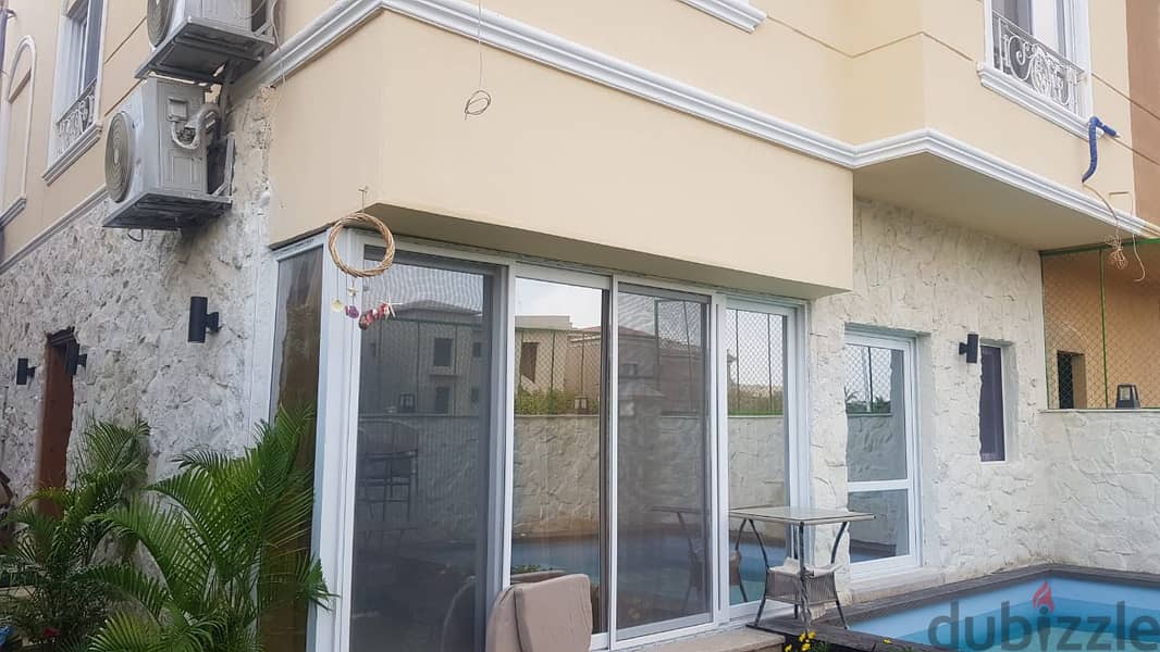 Super deluxe, finished, furnished villa with Jacuzzi pool and private garden, 150 sqm, in Katameya Gardens Compound 4