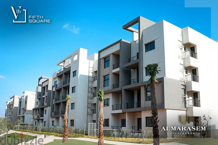 Apartment 134 meters + 54 roof  Facing north View land scape fully finished + air conditioners in Fifth Square Al marasem 7