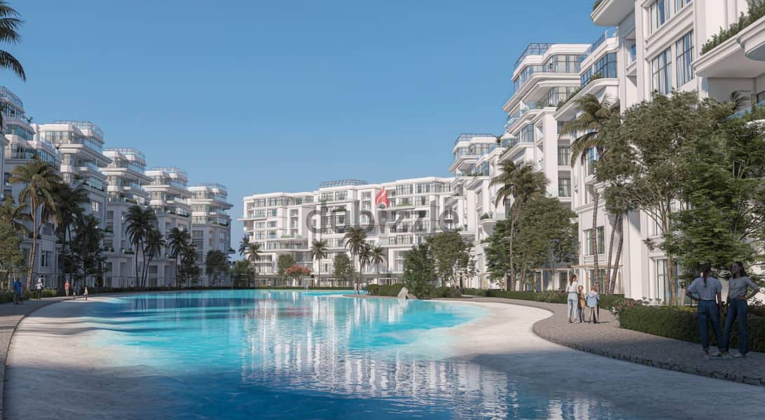 180-meter apartment for sale with a 10% down payment directly on the Lagoon in a full-service compound in the heart of the Administrative Capital 4