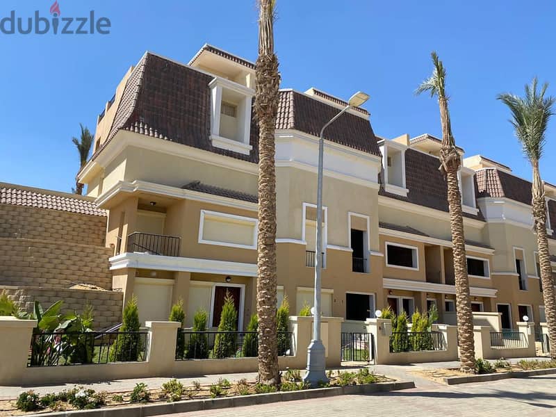 With the best view, S Villa, 239 sqm, with 60 sqm garden and 78 sqm roof, for sale in Sarai Compound, New Cairo, with a 10% down payment. 10