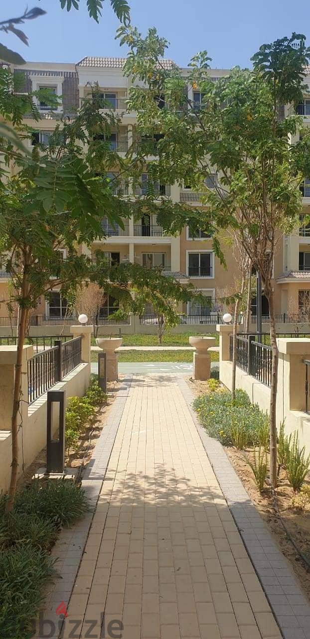 At a very special price, ground studio with garden 79 sqm + garden 37 sqm in Sarai Compound, New Cairo, near Mostakbal City 7