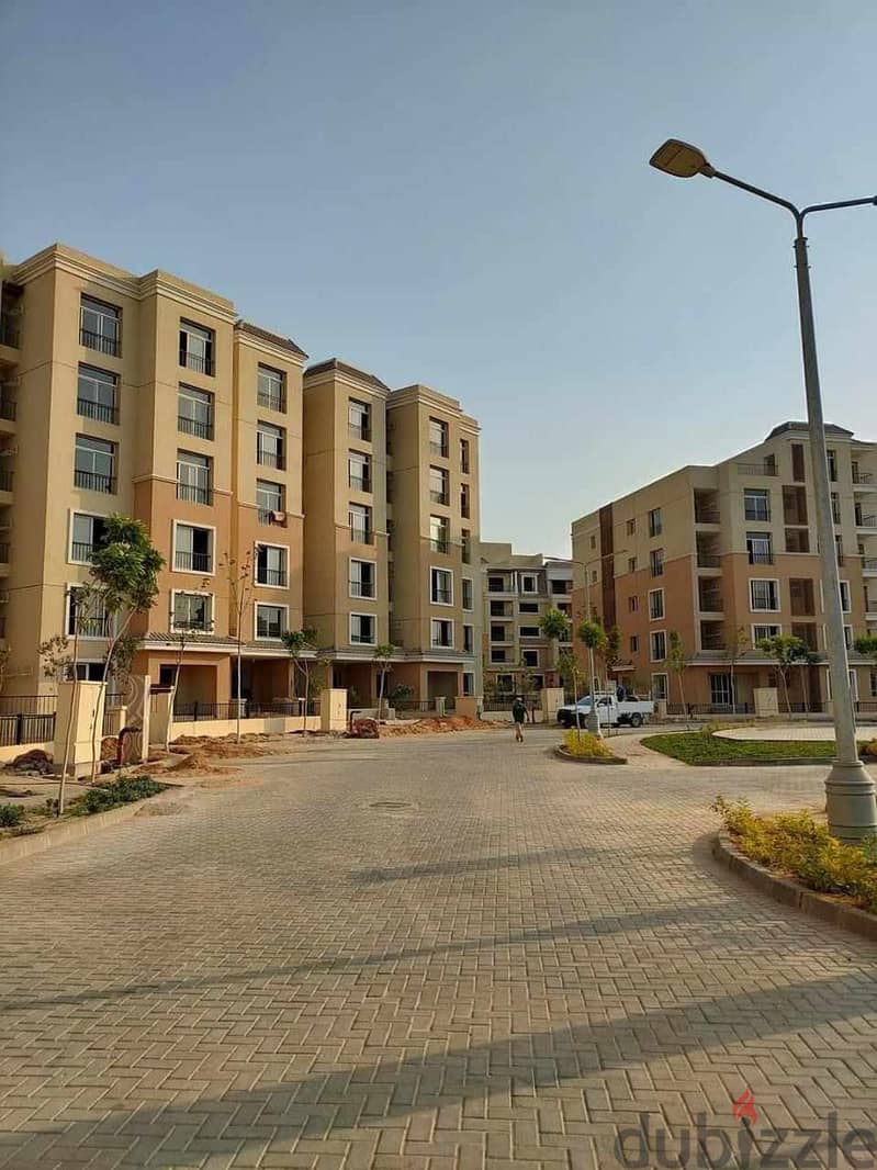 At a very special price, ground studio with garden 79 sqm + garden 37 sqm in Sarai Compound, New Cairo, near Mostakbal City 24