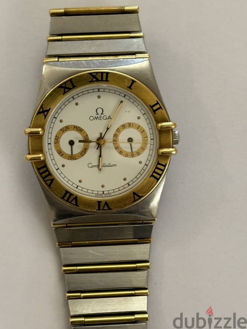 Omega Constellation Chronometer Day Date 18k SS Quartz Watch 1448/431 7