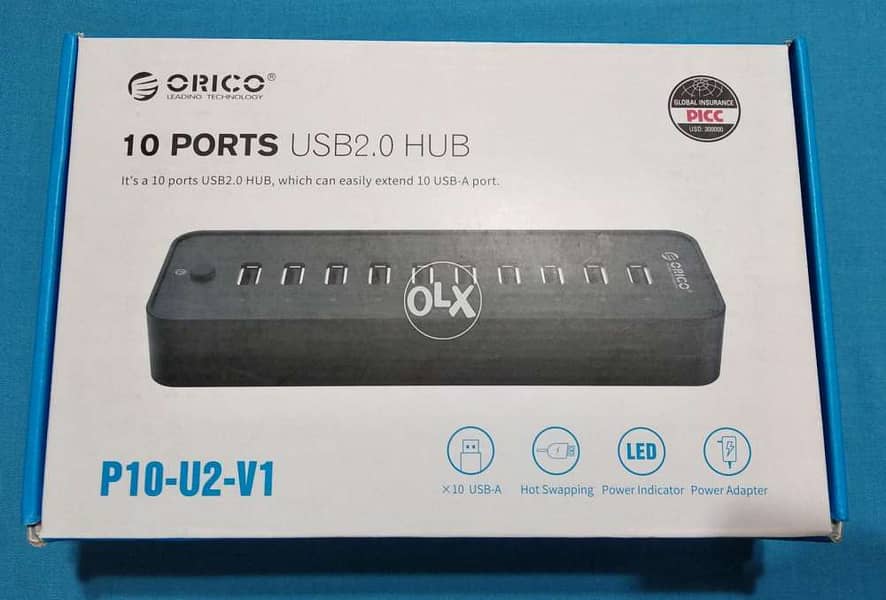 Orico USB2 Hub 10 Ports with External Power Adapter 12V - 5.0A 3