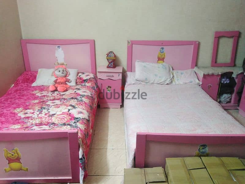 غرفة نوم اطفال مستعمله  2 سرير 120 ودولاب وتسريحه وكومودينو بدون مراتب 5