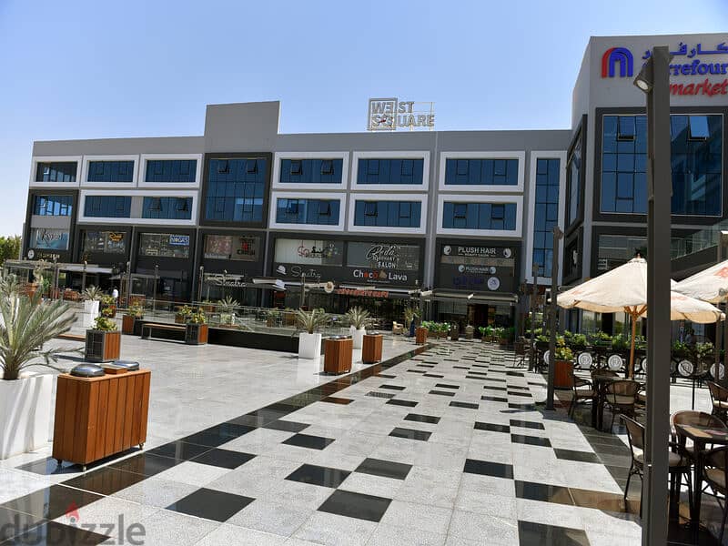 Shop for rent, 163 square meters, frontage in West Square Mall in Beverly Hills, Sheikh Zayed 1
