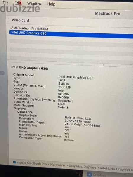 MacBook Pro 2019  16”inch Intel core i7 -  64 giga ram ddr4 500 ssd 11