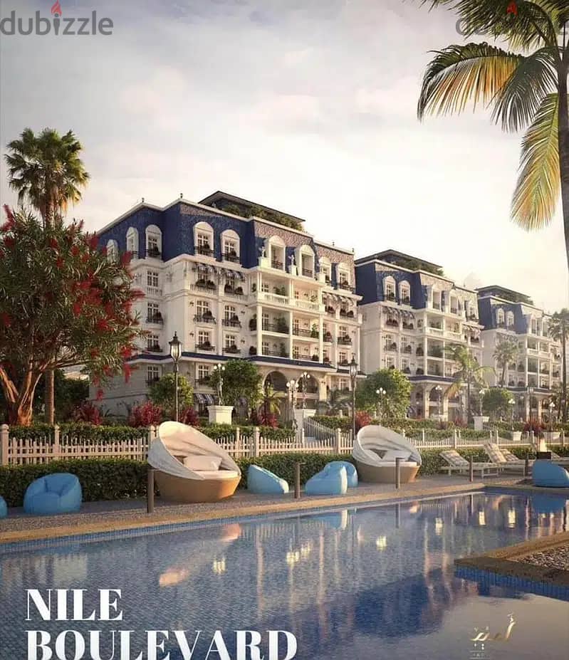 Apartment for sale, fully finished, in Nile Boulevard Compound, 200 meters (4 bedrooms), at the lowest price in the Fifth Settlement, with facilities 5
