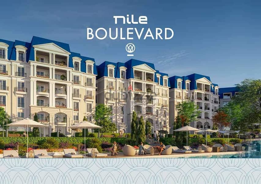 Apartment for sale, fully finished, 229 meters, with a 30% discount on cash, in Nile Boulevard, Fifth Settlement, nile biulevard new cairo 2