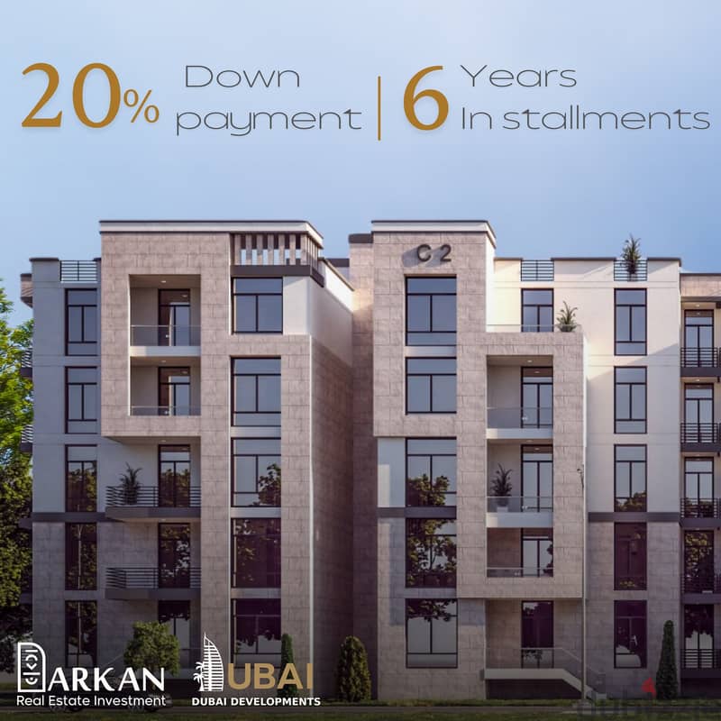 181 sqm apartment, down payment in installments for 6 years, 616 thousand, 3 rooms and 2 bathrooms, a large reception in October Gardens, next to Isol 12