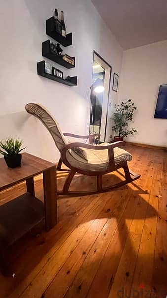 ‎كرسي هزاز خشب زان لون بني vintage chair 1