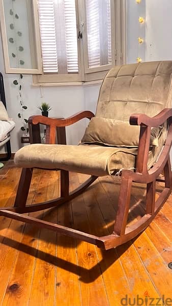 ‎كرسي هزاز خشب زان لون بني vintage chair 3