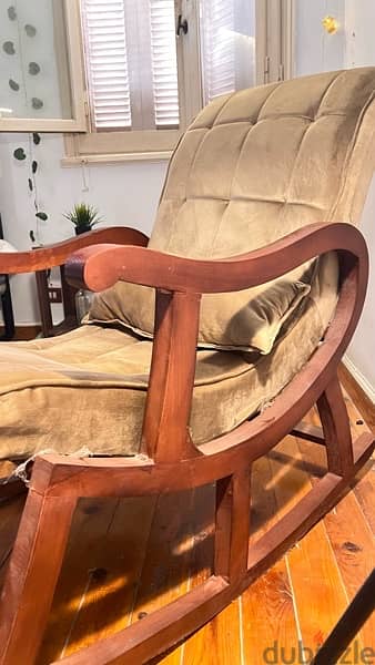 ‎كرسي هزاز خشب زان لون بني vintage chair 4