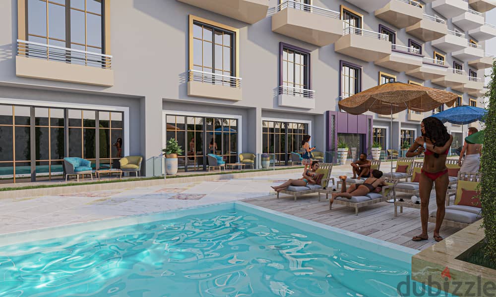 Beach front largest in Hurghada compound with private beach, 6 pools, 4 aquaparks, gym. laundry, security 24h, shops, 4