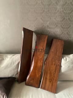 3 wooden shelves - dark brown - custom made from raw wood 0