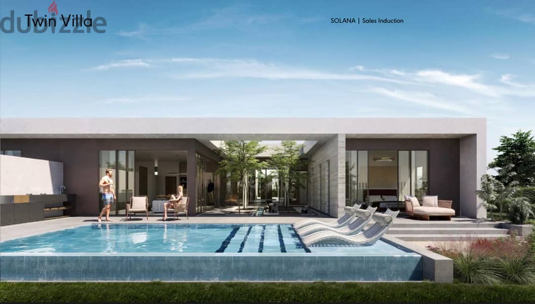 Villa for sale, fully finished + adaptations, in the new Solana, Sheikh Zayed, on the Dabaa axis, next to Sodic (Privte PooL), with a 10% down payment 0