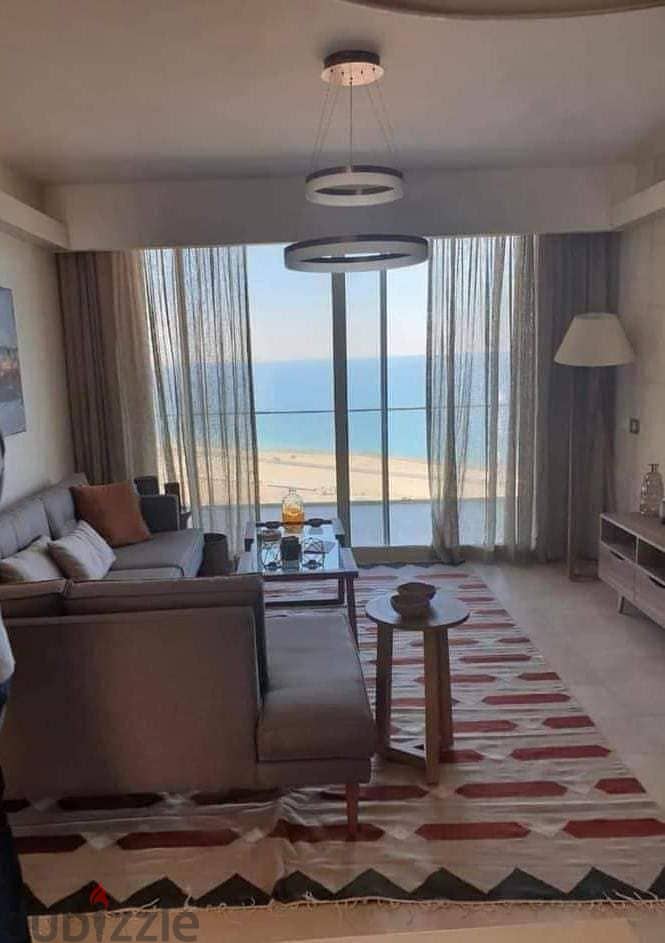 A finished apartment ready for delivery for sale with a fantastic view on the Lagoon and El Alamein Towers in the New City of El Alamein in the Latin 5