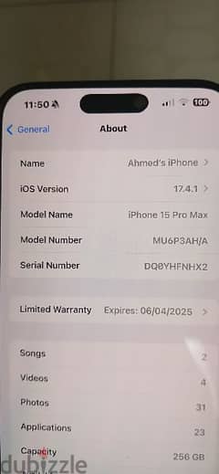 i phone 15 pro max , black ,265gb, face time 0