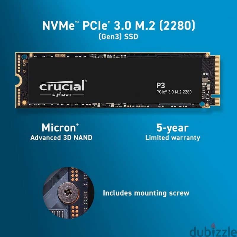 Crucial P3 1TB M. 2 NVMe Internal SSD (Acronis Edition) 1