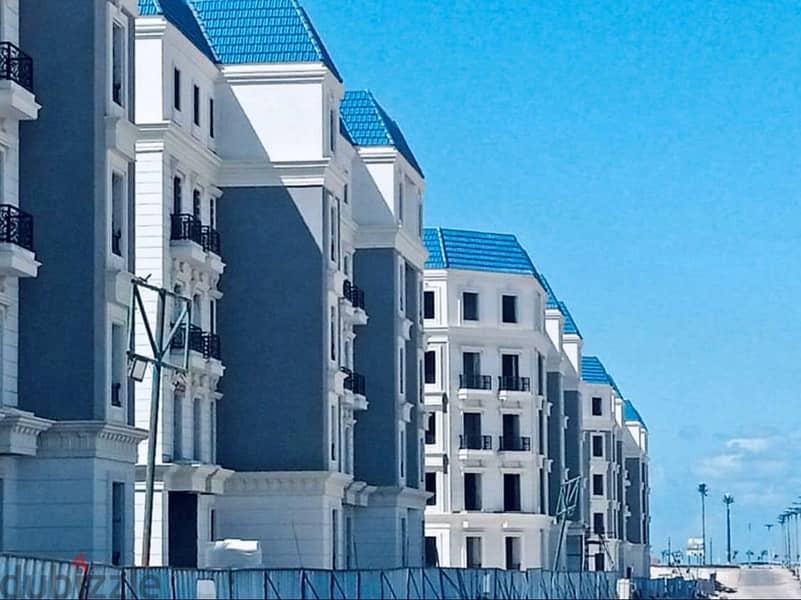 Fully finished apartment with clear sea view, 166 meters, ready for inspection and receipt in the Latin Quarter, New Alamein, in installments over 10 2