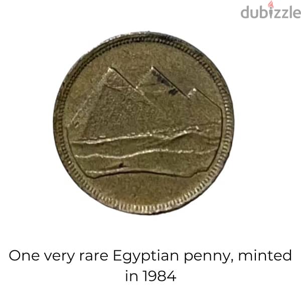 One very rare Egyptian penny, minted in 1984 1