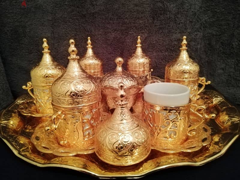 طقم قهوه عثماني لون ذهبي صناعة تركية 2