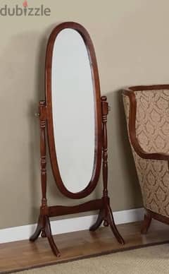 Thick wood oval standing mirror