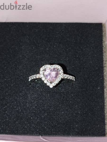 pandora elevated heart ring, pink, size "7" 1