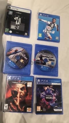 Sony video games (tekken 7, spider man, fifa, PlayStation worlds, gun)